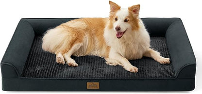 COZY KISS Orthopedic Dog Beds for Large Sized Dog, XL Bolster Pet Couch with Waterproof Lining, Egg Crate Foam Sofa for Pets Up to 100 lbs, U-Shaped, 44x32x7 inch, Black