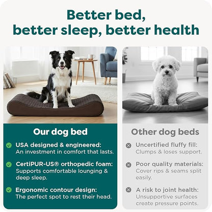 Furhaven Orthopedic Dog Bed for Large/Medium Dogs w/ Removable Washable Cover, For Dogs Up to 38 lbs - Ultra Plush Faux Fur & Suede Luxe Lounger Contour Mattress - Chocolate, Large