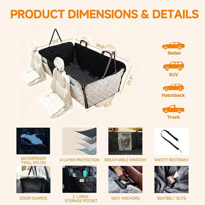 PETTALK Deluxe Dual Side Dog Car Seat Cover for Back Seat, Waterproof, Reversible Large Dog Car Seat Hammock, Back Seat Pet Cover for Dogs/Cats, Car Seat Protector, for Cars SUVs Trucks,All Seasons