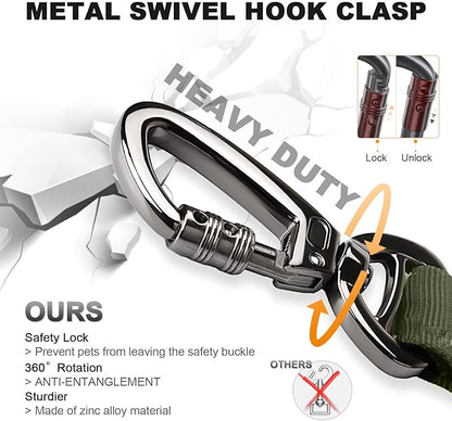 Tactical Dog Collar and Bungee Leash, Camo Military Dog Collar & Leash Set with USA American Flag Adjustable K9 Collar with Heavy Duty Metal Buckle & Handle,with Patches and Airtags Case (L, Green)