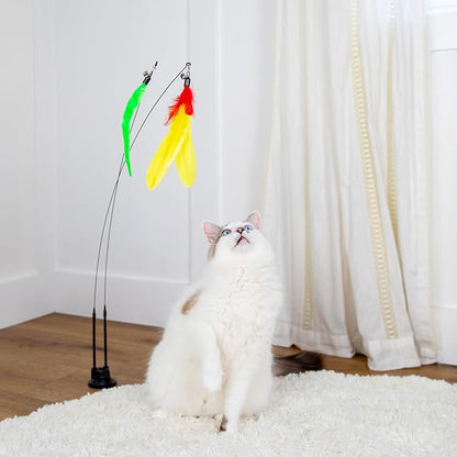 GADGETSOLOGY 9pcs Interactive Cat Toys for Indoor Cats Suction Cup Cat Toys for Indoor Cats Bird Hunting Slefplay Simulation for Kitten Flying Bird Toy Feather Wand Attachments