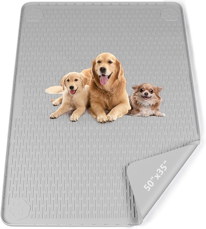Pee Pads for Dogs, 50" x 35" Extra Large Reusable Silicone Mat, Washable Puppy Training Pads for Potty Training, Non-Slip, Leak-Proof, Indoor Floor Protection (Light Grey)