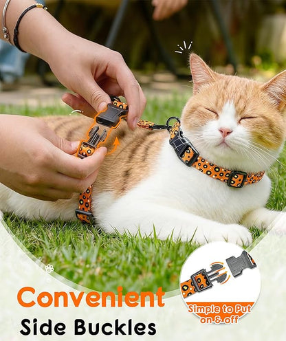 Halypet 2-Pack Cat Harness and Leash Set, Escape Proof 3-in-1 Adjustable Harness for Cats, Soft Lightweight, Easy On & Control for Walking, Travel & Outdoor Use, Small (Navy & Orange)