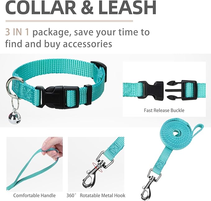PUPTECK Adjustable Dog Harness Collar and Leash Set Step in No Pull Pet Harness for Small Medium Dogs Puppy and Cats Outdoor Walking Running, Soft Mesh Padded Reflective Vest Harnesses, Turquoise S