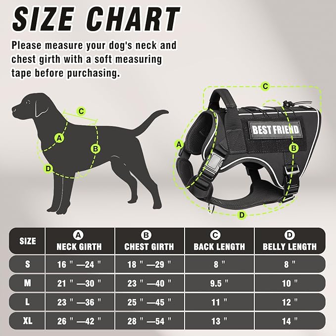 Tactical Dog Harness Medium Sized Dog,No Pull Military Dog Vest with Handle,Reflective Heavy Duty Pet Harness for Walking Hiking Training Black M