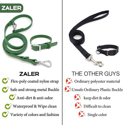 ZALER Dog Collar and Leash Set, Waterproof Adjustable Odor Proof Pet Collars Leashes Easy to Clean, 6FT Dog Leash with 2 Hooks for Large, Medium Small Dogs (XL, Green)