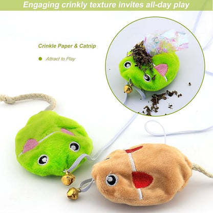 URMYONLY Interactive Cat Toy Wand with Catnip Mouse, Cat Teaser Wand Rainbow String for Bored Indoor Adult Cats and Kittens (8 Pack)