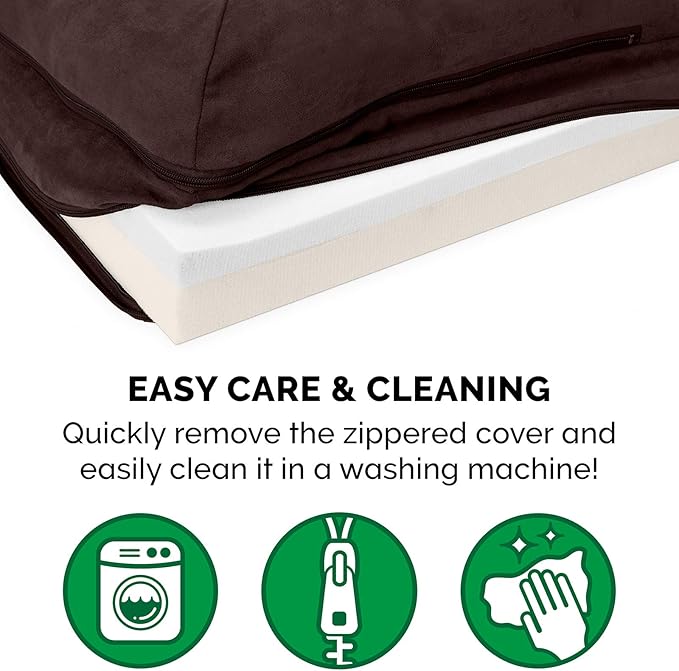 Furhaven Memory Foam Dog Bed for Large/Medium Dogs w/ Removable Bolsters & Washable Cover, For Dogs Up to 55 lbs - Two-Tone Plush Faux Fur & Suede L Shaped Chaise - Espresso, Large