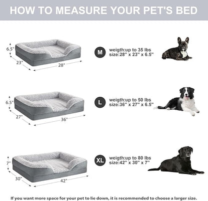 Orthopedic Dog Beds for Large Dogs,Waterproof Dog Bed, Egg Crate Foam Bed for Large Dogs, Big Pet Bed with Washable Removable Waterproof Pillow Cover and Anti-Slip Bottom, Grey