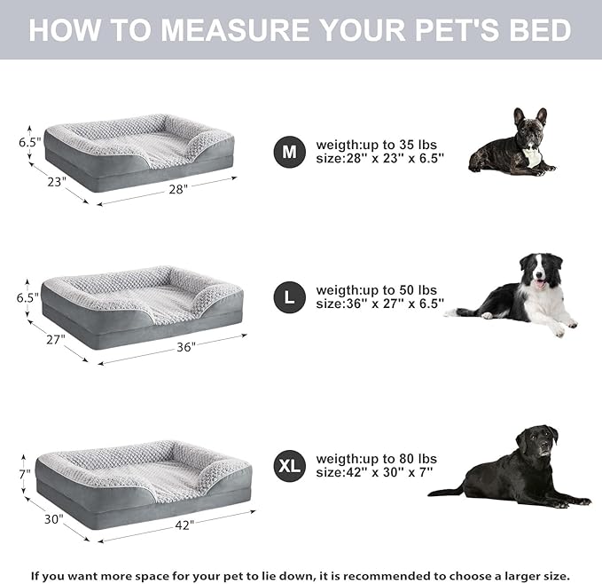 LEXTRO Orthopedic Dog Bed for Medium Dogs, Egg Crate Foam Bed for Medium Dogs, Equipped with Removable Waterproof Pillow Cover and Anti-Slip Bottom, Pet Bed