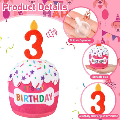 Dog Birthday Cake Toy Accessories for Girl Boy Gifts, Squeaky Plush Toy for Dog Birthday Party Decor Favor for Large, Medium and Small Dogs(3rd,Pink)