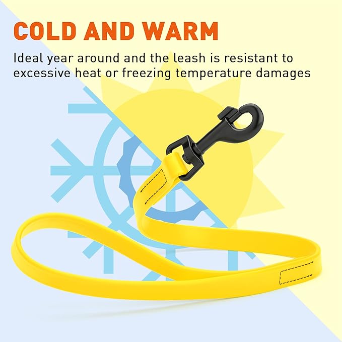 Dogline Biothane Waterproof Dog Leash Strong Coated Nylon Webbing with Black Hardware Odor-Proof Easy to Clean High Performance for Small or Large Dogs Made in USA 2 ft Lead, Lemon Yellow