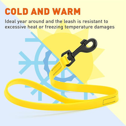 Dogline Biothane Waterproof Dog Leash Strong Coated Nylon Webbing with Black Hardware Odor-Proof Easy to Clean High Performance for Small or Large Dogs Made in USA 2 ft Lead, Lemon Yellow