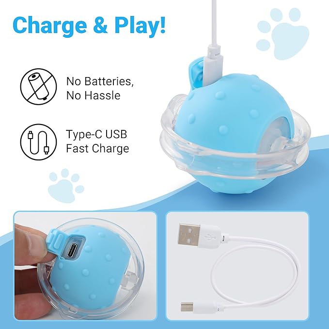 MoofeePaws Interactive Cat Toys for Indoor Cats Fast Rolling Ball, Automatic Motion Activated Ball, Hide and Seek for Indoor Exercise Toys, Real Bird Squeaky for Kitten Exercise Kicker