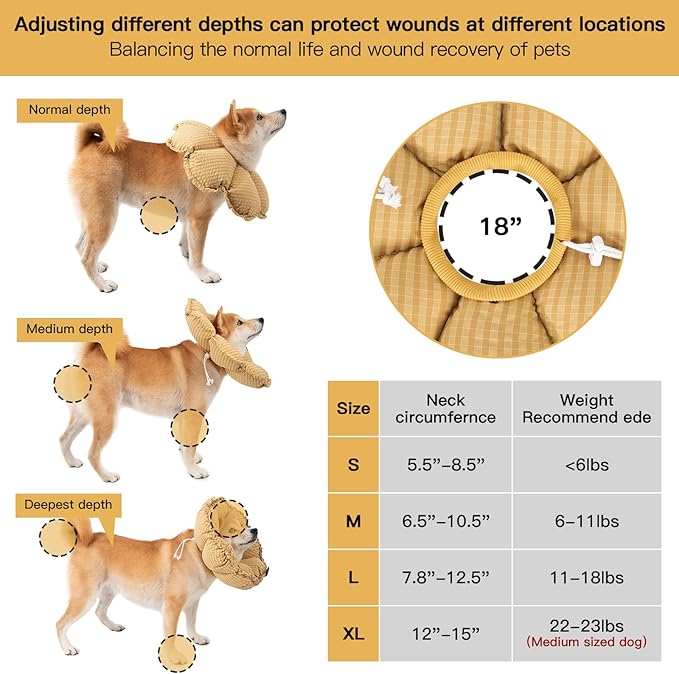 H HIDREAM Soft Dog Cones for Medium Dogs,Cute Adjustable Cone for Dogs to Stop Licking,Dog Recovery Collars & Cones That can Protect Head and Foot Wounds，Daisy Yellow All-Season Style