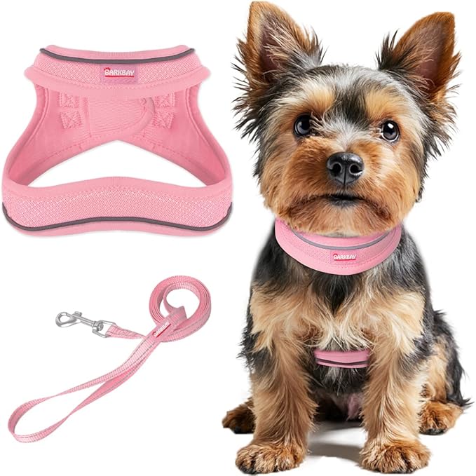 Dog Harness and Leash Set,Step in Small Sized Dog Harness,Soft Mesh,No-Chock,Reflective Adjustable,Secure with Hook & Loop Fastener,Puppy Vest for Small,Medium Dogs(Baby Pink,XXS)
