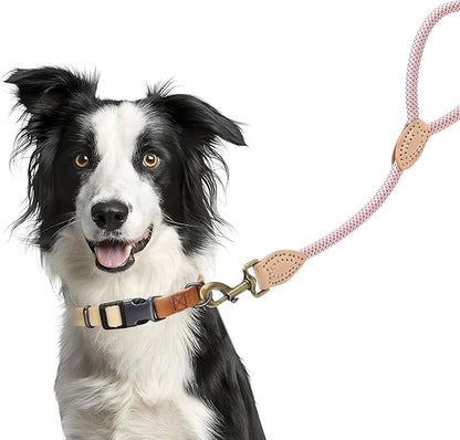 Mile High Life Short Dog Leash, Short Leash for Large Dogs, Reflective Dog Lead with w Leather Tip, Heavy Duty Leash for Large and Medium Dogs Training and Walking(Pink, 18 Inch)
