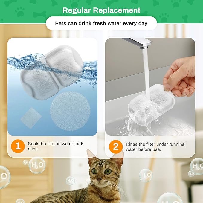 8-Pack Dog Water Fountain Filter Replacement for 7L/230oz/1.8G Stainless Steel Dog Fountain Super Quiet with Triple Filtration for Large Cats Multi-Pet Home (8 Set Filters for 7L Pet Fountain)