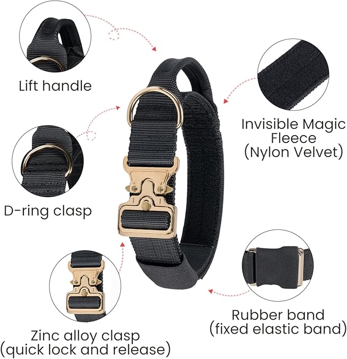 EXCELLENT ELITE SPANKER Tactical Dog Collar Military Adjustable Heavy Duty Training Dog Collar with Metal Buckle and Control Handle(Black)