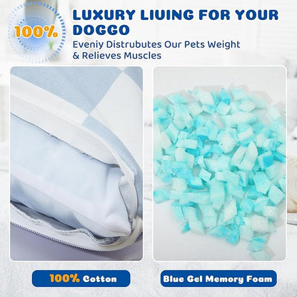 UWELL PETS Large Dog Bed with Removable Washable Cover for Large Dogs Deluxe Plush Dog Crate Beds Comfy Kennel Pad Waterproof Lining and Blue Gel Memory Foam Memory Foam（Blue 40.2 * 30 * 4in）