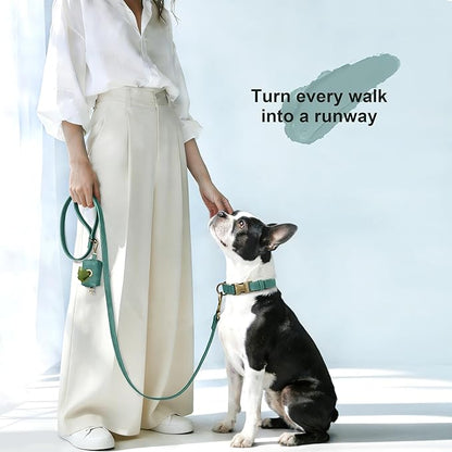 Didog Soft PU Leather Dog Collar, Stylish Quick Released Dog Collars for Medium Dogs, Easy Clean Adjustable Pet Collar for Daily Walking, Green, M Fit 13-21" Neck