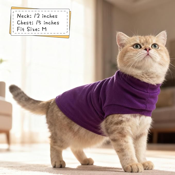 EXPAWLORER Soft Cat Sweater - Sweaters for Cats Only Warm Kitten Clothes, Fall and Winter Pet Coat Pullover Design, Fleece Sweatshirt Clothing Also for Puppy Small Dogs, Purple S