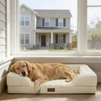 Casa Paw Orthopedic XL Dog Beds, Waterproof Memory Foam Big Pet Bed for Extra Large Sized Dogs 45x35Inch, Non-Slip Bottom and Egg-Crate Foam Dog Couch Bed with Washable Removable Cover, Beige