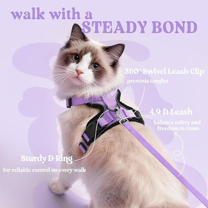 rabbitgoo Cat Harness and Leash for Walking, Escape Proof Soft Adjustable Vest Harnesses for Cats, Easy Control Breathable Reflective Strips Jacket, Light Purple, M