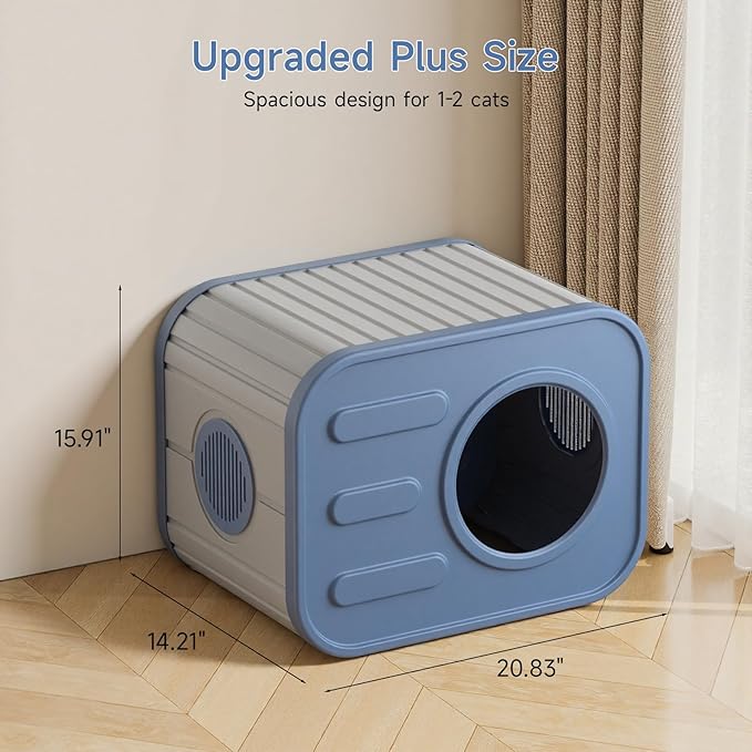 ONBRILL Outdoor Cat House Weatherproof with Dual Ventilation Windows, Spacious Durable PP Material Cat House for Outdoor Indoor Use, Easy to Assemble and Clean, Blue