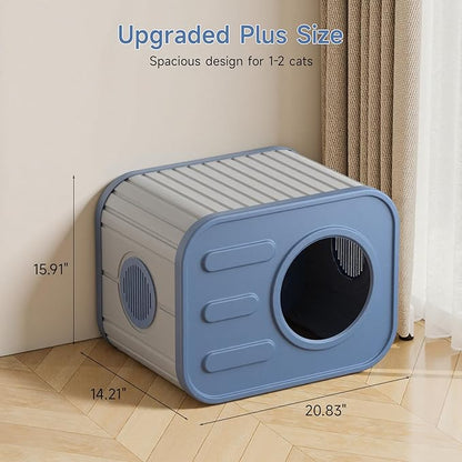 ONBRILL Outdoor Cat House Weatherproof with Dual Ventilation Windows, Spacious Durable PP Material Cat House for Outdoor Indoor Use, Easy to Assemble and Clean, Blue