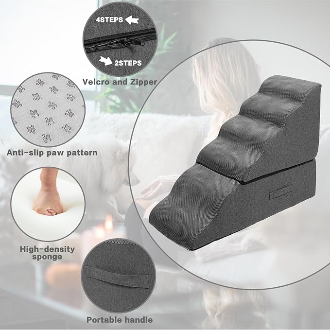 MALOROY Dog Stairs for High Bed 30" H, 6-Step Dog Steps for Bed for Small Dogs and Cats, Pet Stairs for High Bed Climbing, Non-Slip Pet Step Ramps for Old Dogs/Cats, Free-Installation, Dark Grey