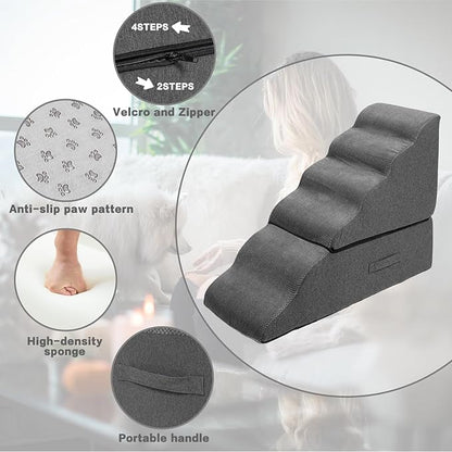 MALOROY Dog Stairs for High Bed 30" H, 6-Step Dog Steps for Bed for Small Dogs and Cats, Pet Stairs for High Bed Climbing, Non-Slip Pet Step Ramps for Old Dogs/Cats, Free-Installation, Dark Grey