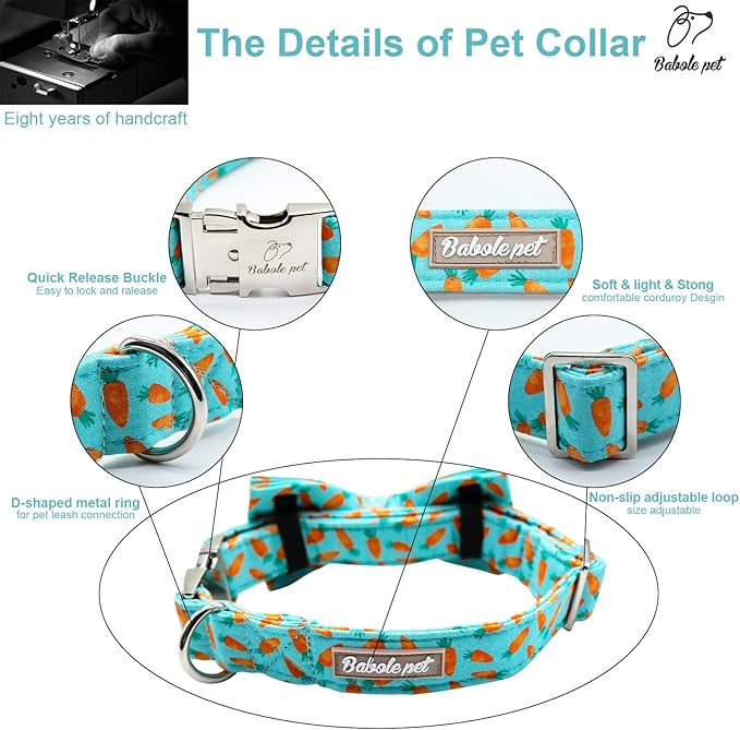 Easter Dog Collar with Bow Tie - Adjustable Easter Carrot Dog Collar Designer Bowtie Collar Metal Buckle Puppy Collars for Small Medium Large Dogs XS