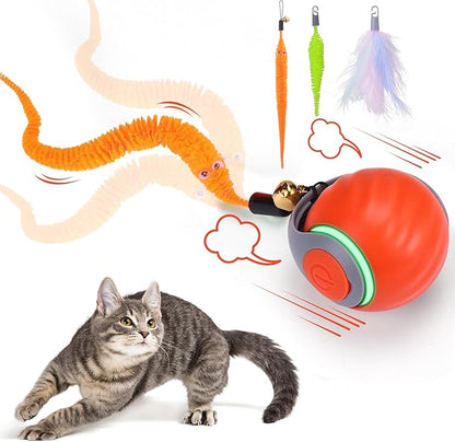 Dr. Fluffyyes Interactive Cat Toy Ball - Motion-Activated, USB Rechargeable Cat Toys for Indoor Cats with Anti-Scratch Cover & 2 Changeable Tails - Enrichment Toy for Active Cats & Kittens