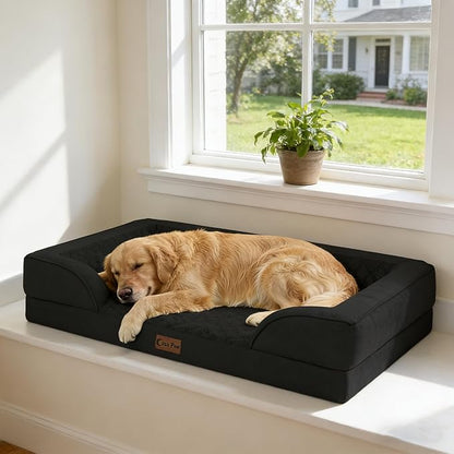 Casa Paw Orthopedic XXL Dog Beds, Waterproof Memory Foam Big Pet Bed for Extra Large Sized Dogs 53x42Inch, Non-Slip Bottom and Egg-Crate Foam Dog Couch Bed with Washable Removable Cover, Black