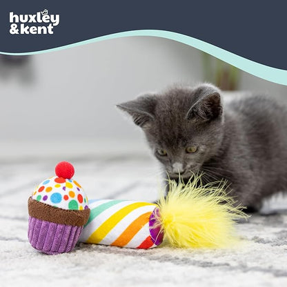 Huxley & Kent Plush Cat Toy - Interactive Catnip Toy for Cats & Kittens - Soft with Crinkle & Catnip - Fun Indoor Play - Mewow Cupcake & Candle, 2pk