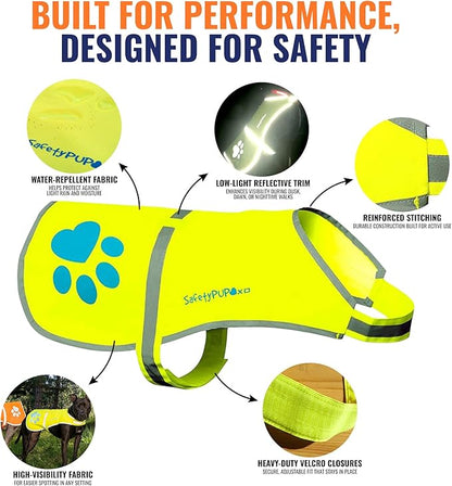 SafetyPUP XD Dog Reflective Vest – Hi-Vis Fluorescent Visibility That Helps to Safeguard Your Pet On/Off Leash in Urban & Rural Areas (Yellow, Large)