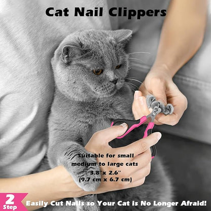 Comotech 3PCS Cat Grooming Supplies,Cat Brush & Nail Clipper/Trimmer & Flea Comb for Shedding Indoor Cats Dogs and Small Animals - Meet All Your Pet's Daily Grooming Needs - All in One Set (Pink)