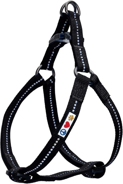 Pawtitas Recycled Reflective Step-in Dog Harness – Adjustable No-Pull Vest for Puppies to Seniors, Safe & Comfortable XS Black