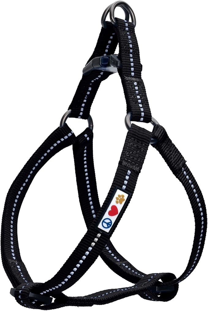Pawtitas Recycled Reflective Step-in Dog Harness – Adjustable No-Pull Vest for Puppies to Seniors, Safe & Comfortable L Black
