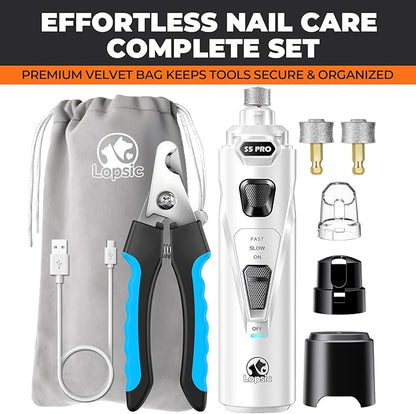 Dog Nail Grinder with 2 LED Lights Powerful 2 Speeds Super Quiet Dog Nail Trimmers with 3 Grinding Wheels Rechargeable Pet Dog Nail Clippers for Large Medium Puppy Dogs Dog Nail File Cat Nail Clipper