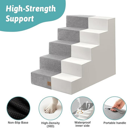 COZY KISS Dog Stairs for Small Dogs, 5 Tier Wider Pet Stairs for High Beds, 23.6" H Non-Slip Dog Steps for Old Cats, Puppies, Small Medium Dogs, 19.7x29.5x23.6 inch, Grey