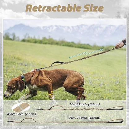 rabbitgoo Tactical Bungee Dog Leash with Shock Absorption, Military Training Leash with 2 Padded Control Handles for Medium Large Dogs, 6FT, Brown