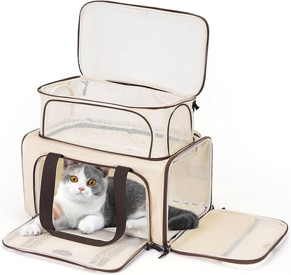 Wakytu Expandable Pet Carrier for Cats & Dogs, Airline Approved Cat Carrier, Large Travel Bag with with Extra Large Foldable mat