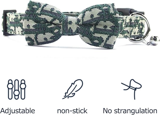 Bowtie Collars for Medium Dogs, Elegant Collars with Leash Set, Dog Collars with Bowtie Adjustable 13.8"-17.7", Green, M