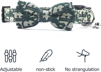 Bowtie Collars for Medium Dogs, Elegant Collars with Leash Set, Dog Collars with Bowtie Adjustable 13.8"-17.7", Green, M