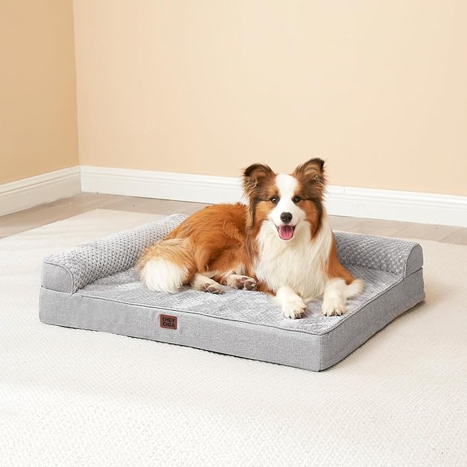 EHEYCIGA Memory Foam Dog Bed Large Size Dogs, Orthopedic Dog Bed Large with Washable Removable Cover, Waterproof Pet Sofa Couch with Nonskid Bottom, 36x27x6, Grey