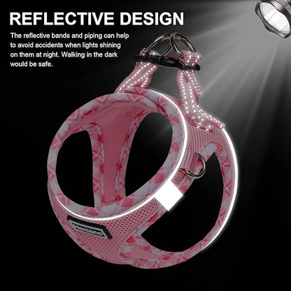 Mercano Soft Mesh Dog Harness and Leash Set, No-Chock Step-in Reflective Breathable Lightweight Easy Walk Vest Harnesses with Safety Buckle for Small Dogs, Cats (Pink, M)
