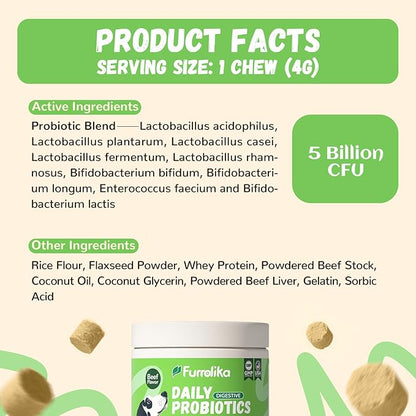 Furrolika Probiotics for Dogs – Supplements for Gut Health, Digestive Support, Immune Support & Diarrhea Relief – Beef Flavor Dog Probiotic Soft Chews