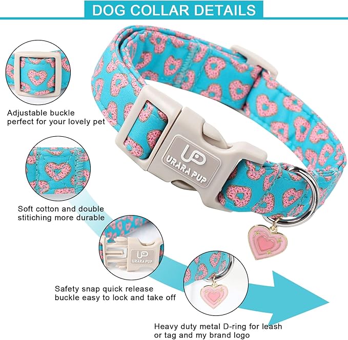 Valentine’s Dog Collar, Pink Heart Dog Collar with Quick Release, Valentine’s Gift Pet Girl Boy Dog Collar for Puppy Small Medium Dogs